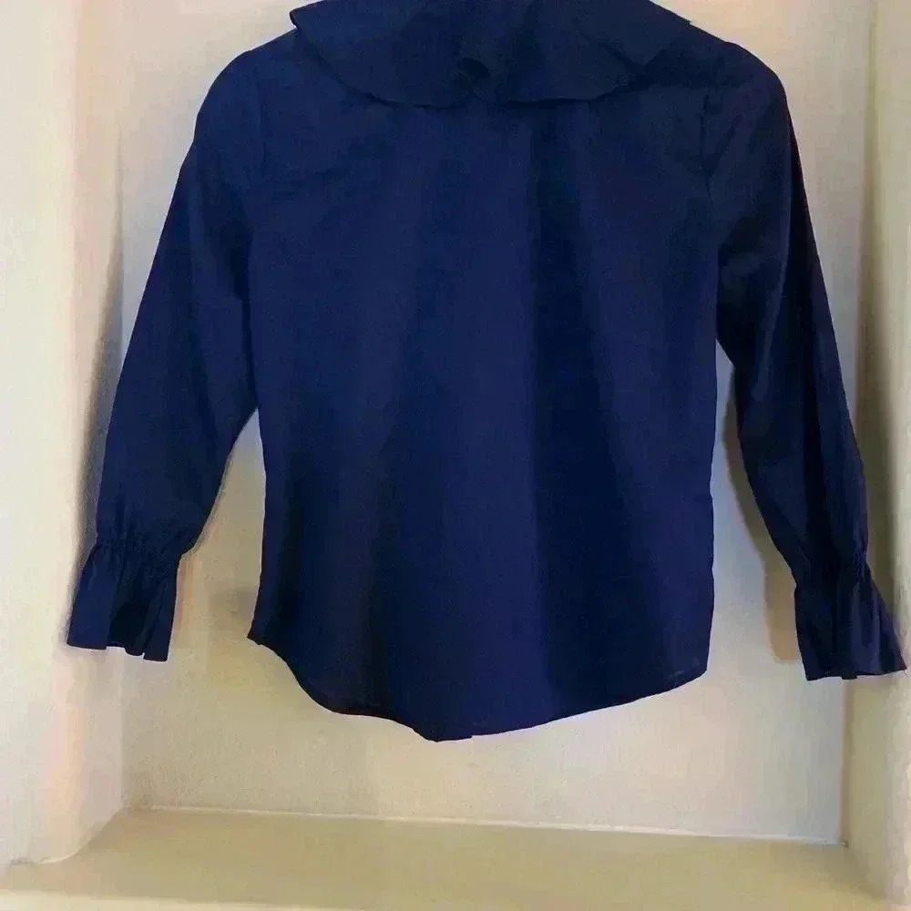 Lauren Ralph Lauren Button Down Ruffle Front Petite Top - Picture 4 of 5